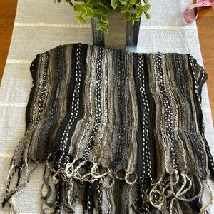 Black and neutral striped scarf about 68 inches long